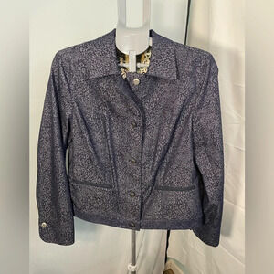 Peck & Peck Weekend Blue Animal‎ Print Blazer Button Front Jacket Womens Sz 12
